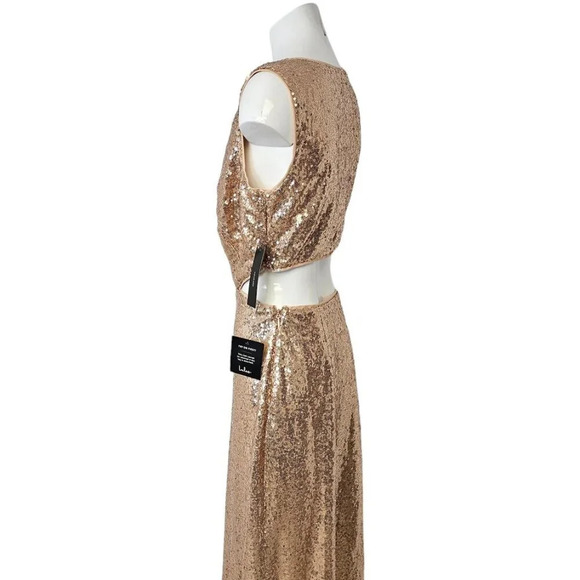 Lulu's Belle Etoile Rose  Gold Sequin Maxi Dress Size Medium Allover Sequin NWT - Picture 2 of 12